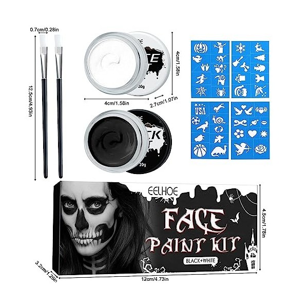 Shinybox Halloween Palette de Maquillage, Peinture Corporelle Noir et Blanc, Kit de Maquillage pour le Visage et le Corps, Pe