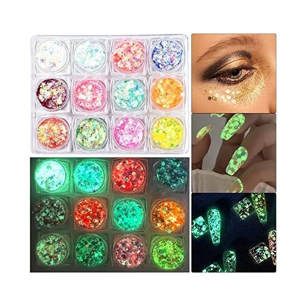 Zsanhua 12 couleurs de gel pailleté pour le corps, holographique grosse pailletée, paillettes fluorescentes pour le nail art,