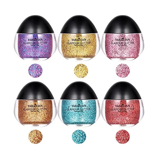 MKNZOME 6 Couleurs Paillettes de Corps, Gel Paillettes Visage, Glitter Body Gel, Paillette Cheveux, Maquillage Paillette, Pai