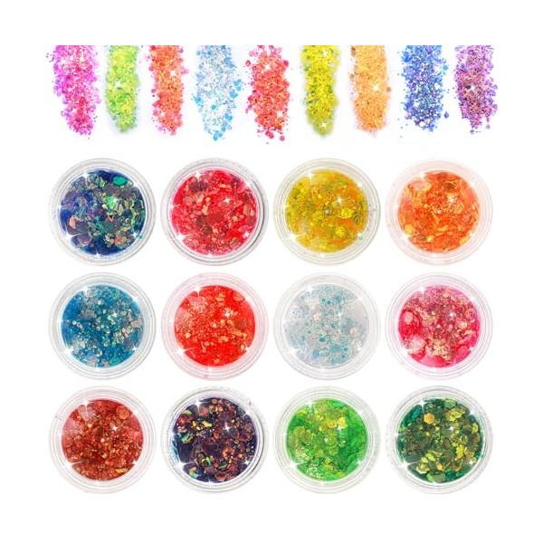 Giantree paillettes pour le visage corps, 12 couleurs hex visage paillettes set visage ongles cheveux corps paillettes access