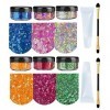 Lot de 6 paillettes cosmétiques pour le corps, pour le corps et le visage, avec colle durable et pinceau 6 couleurs 