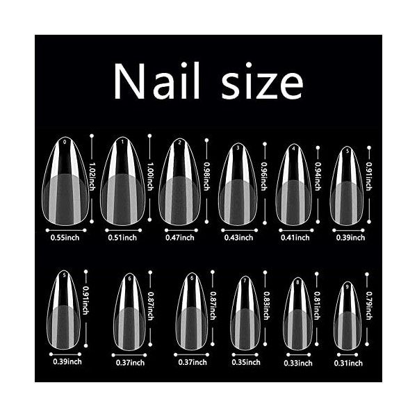 240 Pièces Américaine Ongles Capsules Faux Ongles, 10 Tailles Amande Capsule Ongles Acrylique pour Nail Art Artificiel Ongles