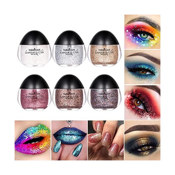 MKNZOME Paillettes de Corps, 6 Couleurs Gel Paillettes Visage, Paillette Cheveux, Maquillage Paillette Paillettes Corps pour 