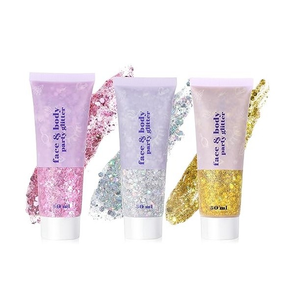 URAQT Paquillage, Paillettes Corps, Sirène Paillettes Chunky Glitter Liquide Fard À Paupières Body Gel pour Festival Fête Noë