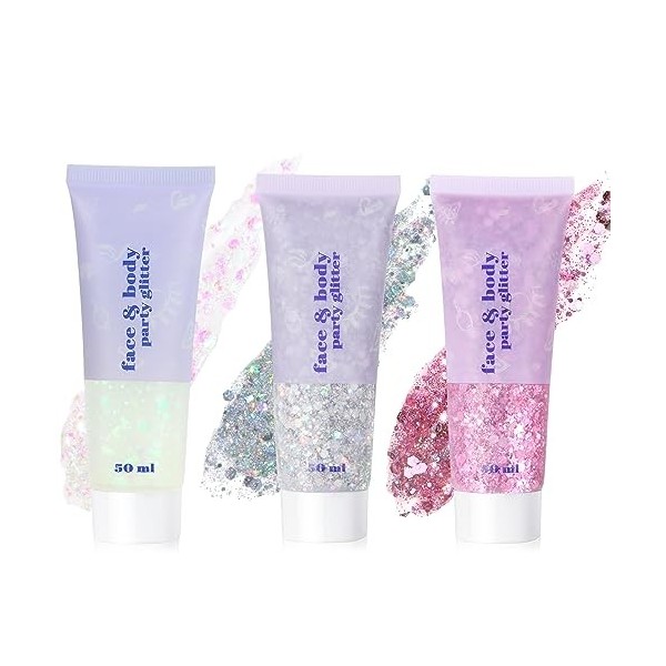 URAQT Paquillage, Paillettes Corps, Sirène Paillettes Chunky Glitter Liquide Fard À Paupières Body Gel pour Festival Fête Noë