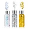 3 Couleurs Glitter Body Gel, Chunky Visage Gel à Paillettes, Sparkling longue durée Liquide Mermaid Sequins Liquide Maquillag