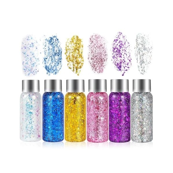 3 Couleurs Glitter Body Gel, Chunky Visage Gel à Paillettes, Sparkling longue durée Liquide Mermaid Sequins Liquide Maquillag