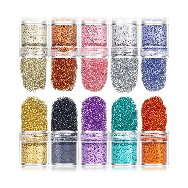 Lot de 10 boîtes de paillettes fines pour résine Slime et fournitures artisanales - Pour maquillage - Pour le corps, les ongl