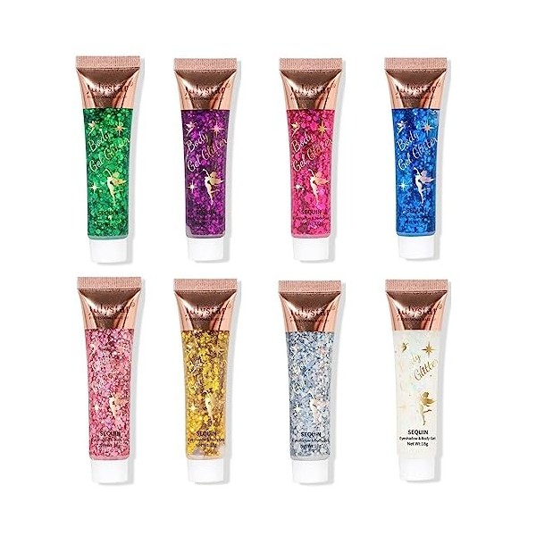 Holzsammlung 8PCS Gel Paillettes Visage, Paillettes Visage, Maquillage Paillette Paillettes Corps, Paillette Gel Liquide, Mer