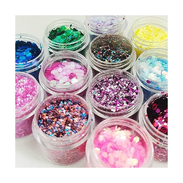 Festival Paillettes Visage pour Déguisements Festifs Set de 12 Couleurs Body Glitter pour Nail Art et Corps Visage Cheveux Dé