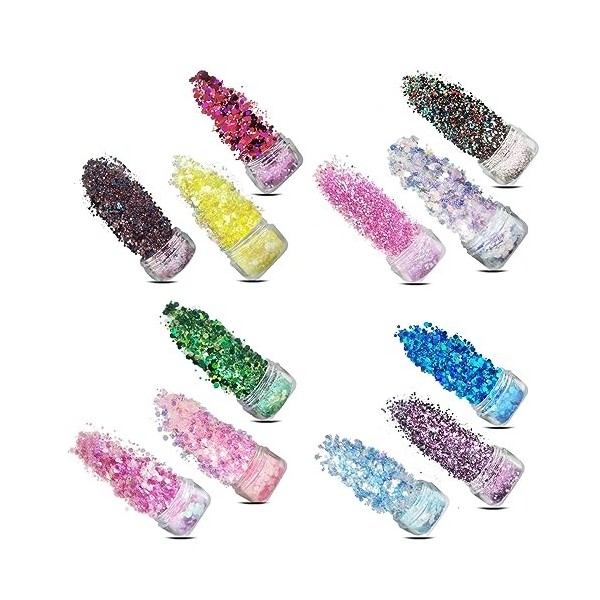 Festival Paillettes Visage pour Déguisements Festifs Set de 12 Couleurs Body Glitter pour Nail Art et Corps Visage Cheveux Dé