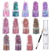 Lot de 12 flacons de paillettes brillantes dans le noir pour le visage, le corps, les cheveux, les ongles, le bricolage et la