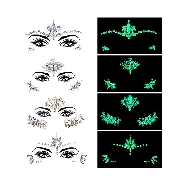 TNSLAND 4 Ensembles de Gemmes de visage, Tatouage Temporaire, Tatouage de Bijoux de Visage de Sirène de Strass - Autocollants