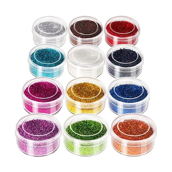 FANDAMEI Lot de 12 pots de paillettes laser fines pour le visage, les yeux, les cheveux, poudre de paillettes multi-usage pou