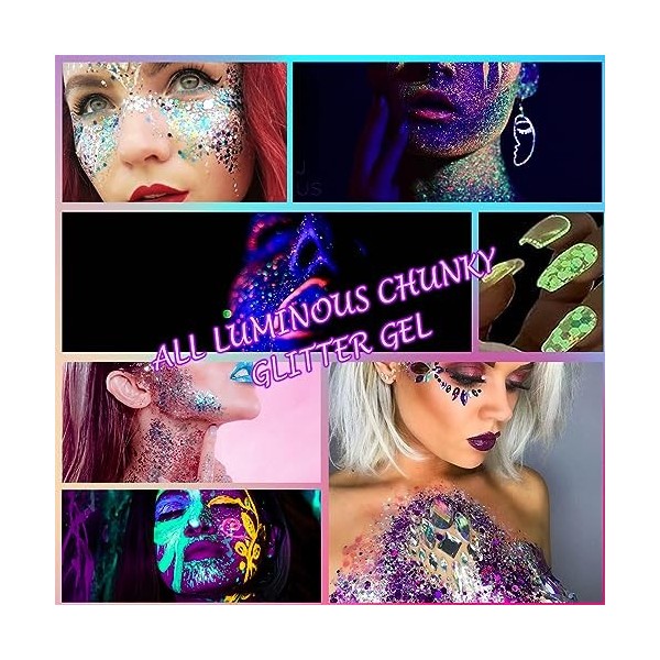 Erichero Paillettes Corps, 12 Couleurs Visage Glitter Maquillage Glitter Colle Visage, Fluorescent Glitter Paillettes Cheveux