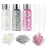 URAQT 3PCS Paillettes Visage, Glitter Body Gel,Paillettes Corps, Paillette Gel Liquide, Mermaid Sequins Body Glitter,pour Fes