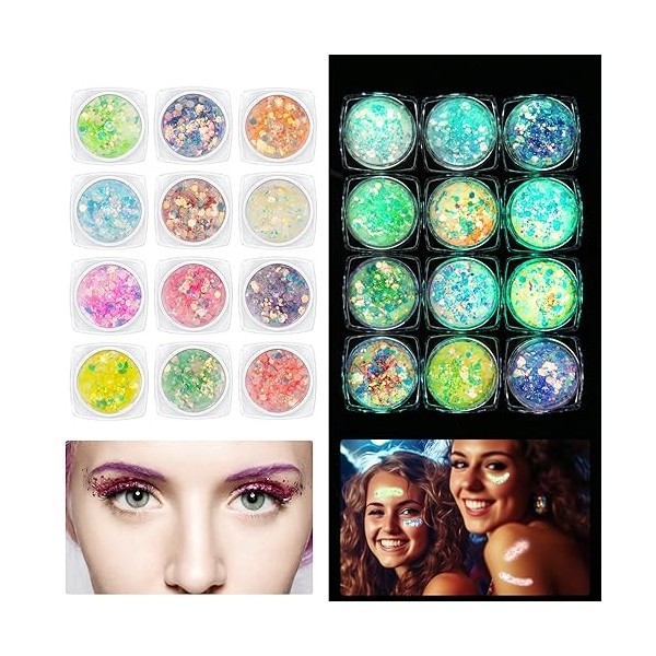 12 Couleurs Paillettes Visage Festival, Festival Accessoire Utiliser pour Visage Yeux, Lèvres, Ongles, Paillettes Visage pour