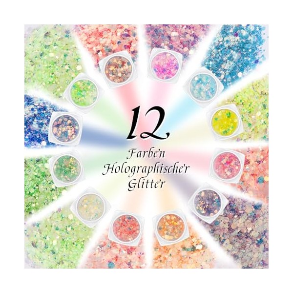 12 Couleurs Paillettes Visage Festival, Festival Accessoire Utiliser pour Visage Yeux, Lèvres, Ongles, Paillettes Visage pour