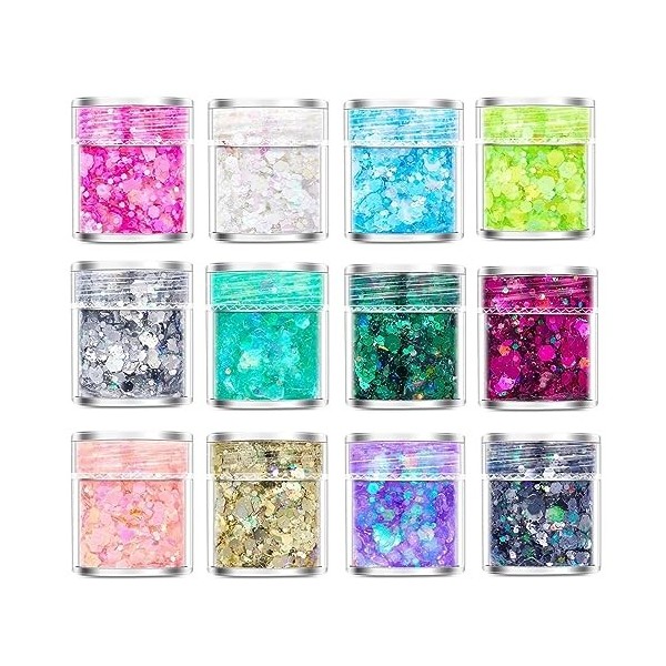 BeauFairy 3 Couleurs Lumineuse Gel Paillettes Corps, 30 g, Maquillage Paillettes Corps, Mermaid Sequins Body Glitter, Fluores