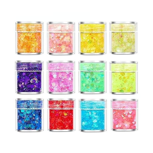 BeauFairy 3 Couleurs Lumineuse Gel Paillettes Corps, 30 g, Maquillage Paillettes Corps, Mermaid Sequins Body Glitter, Fluores