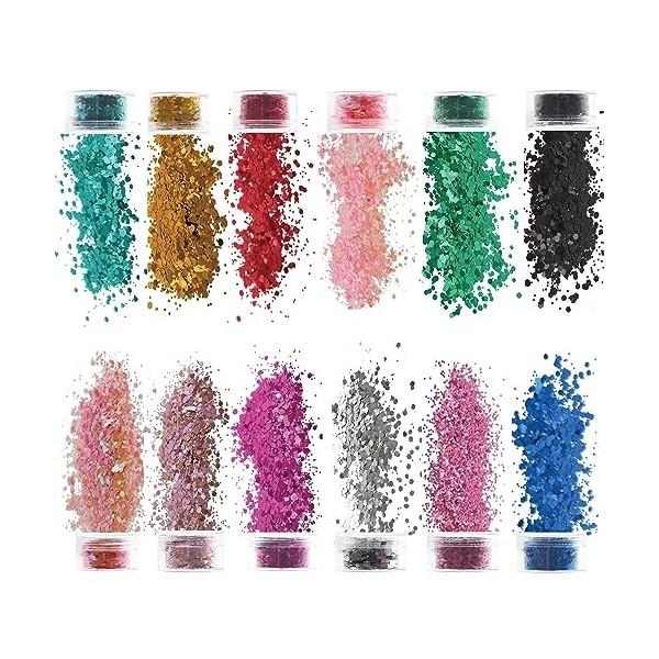 Paillettes de Corps, punwey 12 Couleurs Maquillage Paillettes Set, Paillette pour Visage, Paillette pour Corps Cheveux Ongles