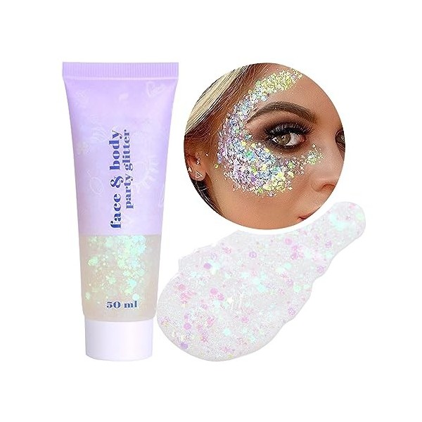 Sularpek Paillettes Visage, Gel Paillettes Corps 50g, Paillette Cheveux Visage, Paillette Gel Liquide, pour Festival Fête Noë