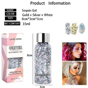 Pemarlis3 Bottle Paillettes Visage, Sparkling Chunky Glitter, Sirène Paillettes Chunky Glitter Liquide Fard À Paupières, Long