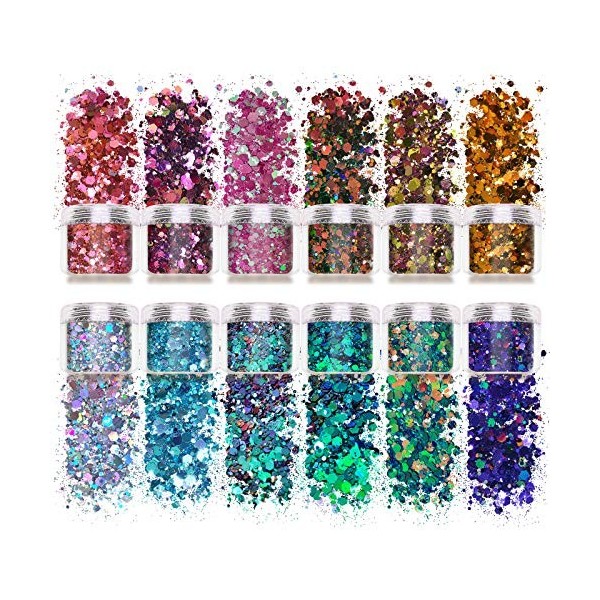 Allstarry 12 couleurs caméléon grosses paillettes holographiques holographiques pour décoration des ongles, des cheveux, des 