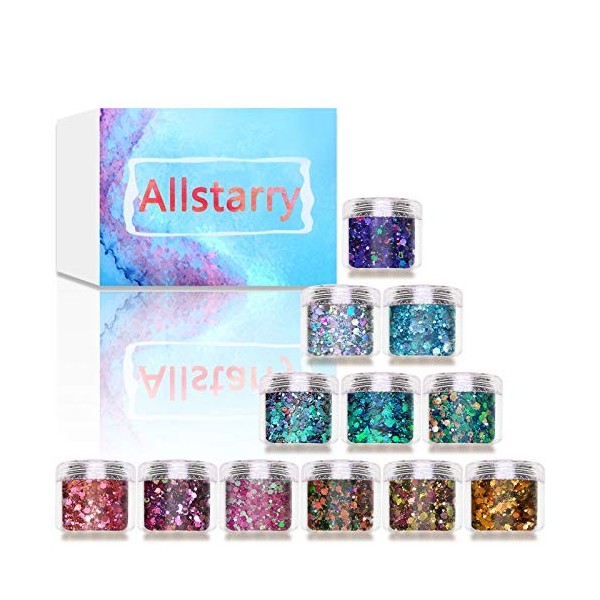 Allstarry 12 couleurs caméléon grosses paillettes holographiques holographiques pour décoration des ongles, des cheveux, des 