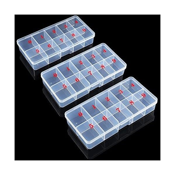 3 Pièces Boîte de Rangement de Faux Ongles Transparente avec 10 Numéro Conteneur de Cas de Stockage dEspaces Vides Boîte de 