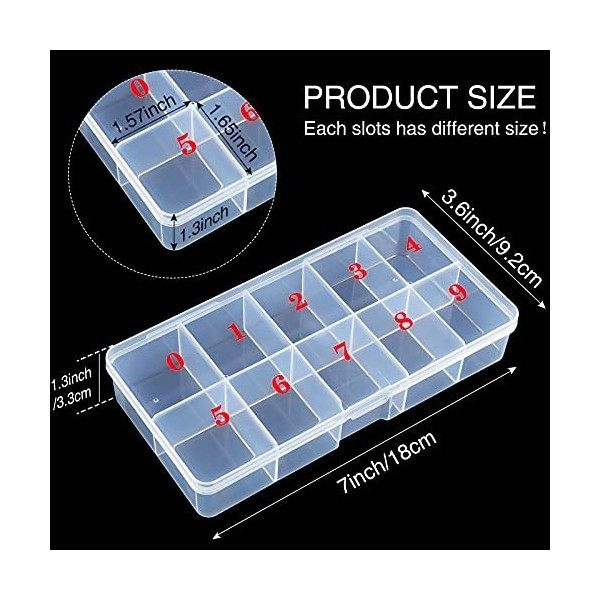 3 Pièces Boîte de Rangement de Faux Ongles Transparente avec 10 Numéro Conteneur de Cas de Stockage dEspaces Vides Boîte de 