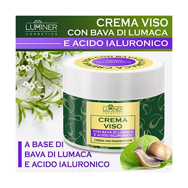 LUMINER® Crème Visage Anti-Rides 150 ml avec 70% de bave descargot et 100% dacide hyaluronique pur, fabriquée en Italie, fo