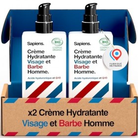 Sapiens Crème Hydratante Visage Homme BIO - 2en1 Creme Visage Homme & Soin Barbe Homme - Enrichie en acide hyaluronique et Q1