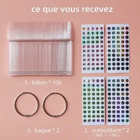 Lot de 100 Bâtonnets Nuancier Ongles avec Chiffres Autocollants Stiletto Tips Presentoir Ongles Bâtons Transparent avec Annea
