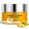 Crème au Curcuma et Vitamine C pour le Visage, Hydratation Anti-âge, Crème Eclaircissante pour les Taches Brunes, les Rides, 