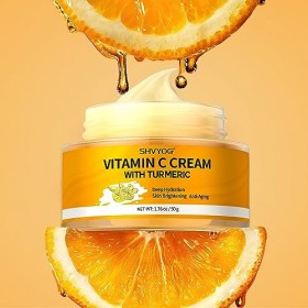 Crème au Curcuma et Vitamine C pour le Visage, Hydratation Anti-âge, Crème Eclaircissante pour les Taches Brunes, les Rides, 