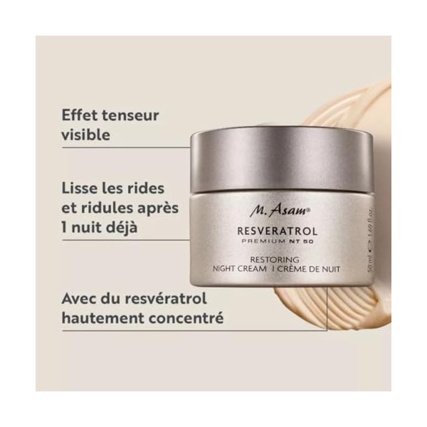 M. Asam RESVERATROL PREMIUM NT50 Crème de nuit régénérante 50 ml - Effet instantané en une nuit, peau reposée, lissée et ra