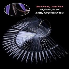 100 Pièces Nuancier Ongles Stiletto, FITDON Conseils pratiques sur la manucure Transparent Faux Ongles Nuancier Palette Maqui