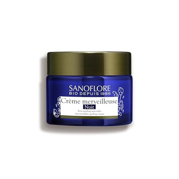 Sanoflore Crème Merveilleuse Nuit – Crème Visage Nuit Peeling Anti-rides Certifiée Bio – Au Pélargonium Bio – Aux Peptides – 