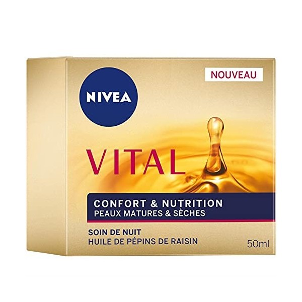 Vital Soin Nuit Confort 50Ml - Crème Hydratante Visage pour une peau revitalisée et nourrie toute la nuit - Sans Marque - Lot