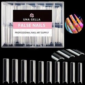 UNA GELLA Extra Long C Curve Half Cover Clear Nail Tips 240 PCS Extra Long Sizes Long Square Straight French Shape Nail Ti...