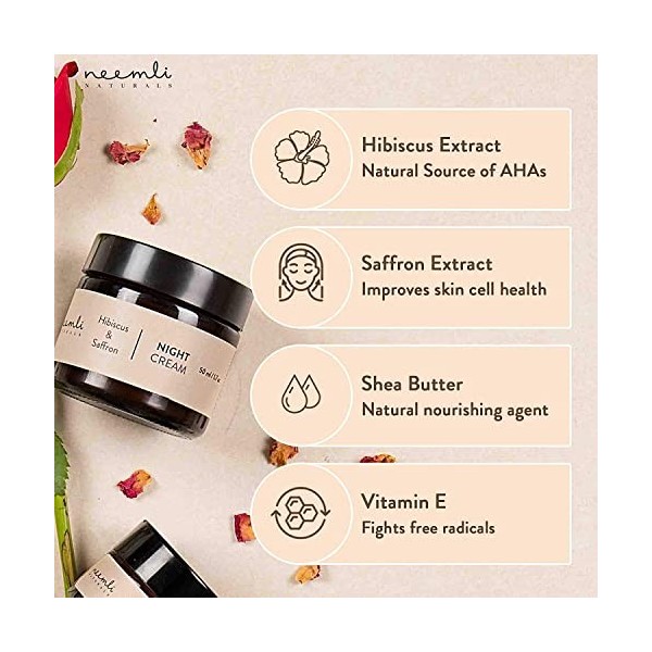 Neemli Naturals Hibiscus & Saffron Night Cream, Repairs & Regenerates, Hydrates, Vitamin-Rich Velvety Night Cream, Reduces Fi