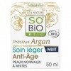 SO BIO - Soin Leger Nuit Anti-Age 50Ml Bio pour une Peau Eclatante au Réveil - Hydratation et Régénération Intenses de la Pea