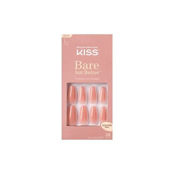 KISS Bare But Better TruNude Lot de 28 faux ongles Nude Glow - Résistants aux éclats et aux taches