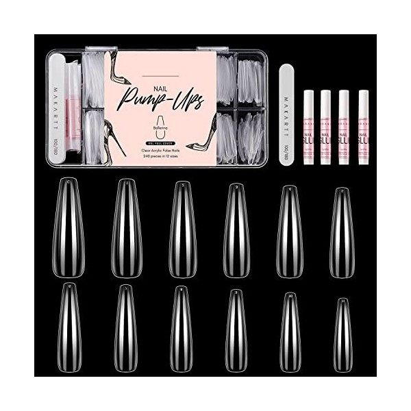 Makartt XXL Ballerina Press on Nail Set avec La colle, Embouts pour Ongles Ultra Longs Embouts Nagle Full Cove avec NagleFeli