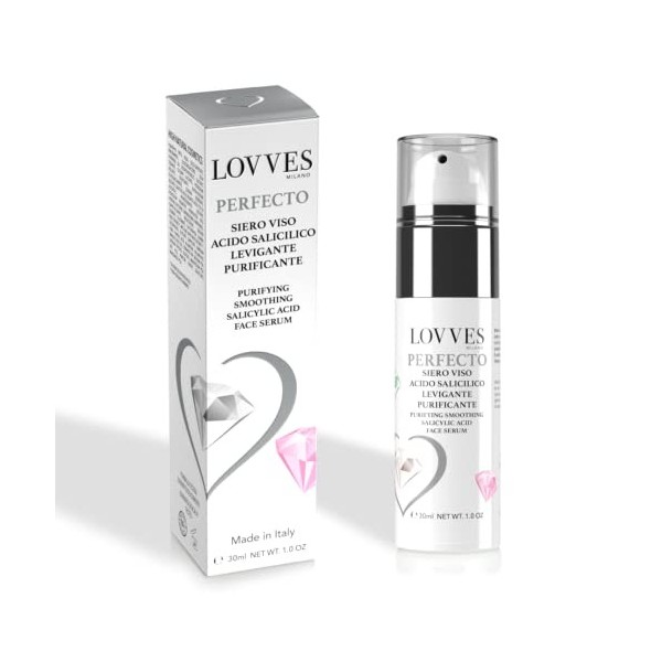 LOVVES Perfecto Sérum Visage à lAcide Salicylique, Haute Cosmétique Naturelle, Lissant, Purifiant, Contraste les Imperfectio