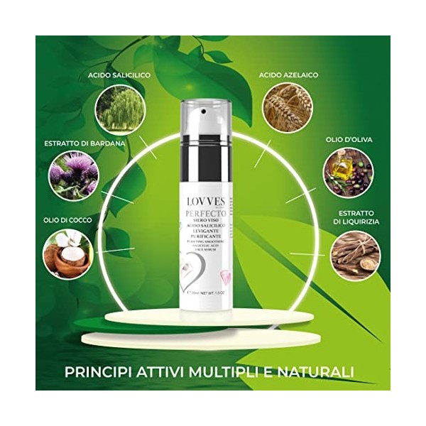 LOVVES Perfecto Sérum Visage à lAcide Salicylique, Haute Cosmétique Naturelle, Lissant, Purifiant, Contraste les Imperfectio