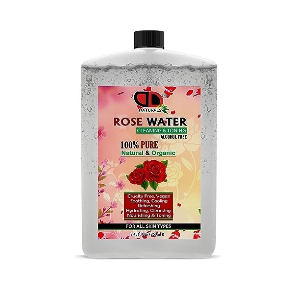 Eau de rose bio pure et naturelle 250 ml - Astringents pour le visage, beauté, peau, tonifiant du visage - Restaure léquilib