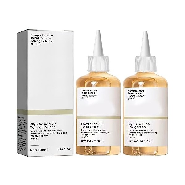 2 Pcs Acide glycolique 7% Solution tonifiante resurfaçante,Glycolic Acid 7% Solution tonifiante resurfaçante,Glycolic Acid So