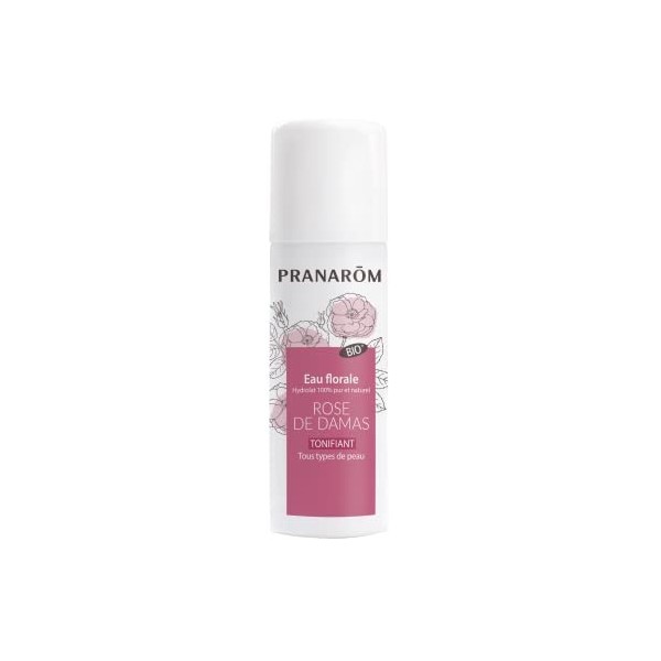 PRANARÔM - Eau Florale de Rose de Damas BIO - Format Voyage 50 ML - Tonifiant, Ravive léclat de la peau - Hydrolat 100% Pur 